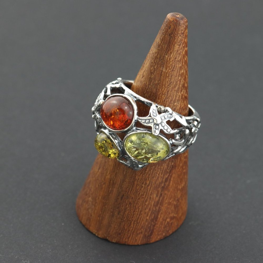 Sterling silver ring with natural Baltic amber, gemstone ring, genuine amber - Picture 13 of 16